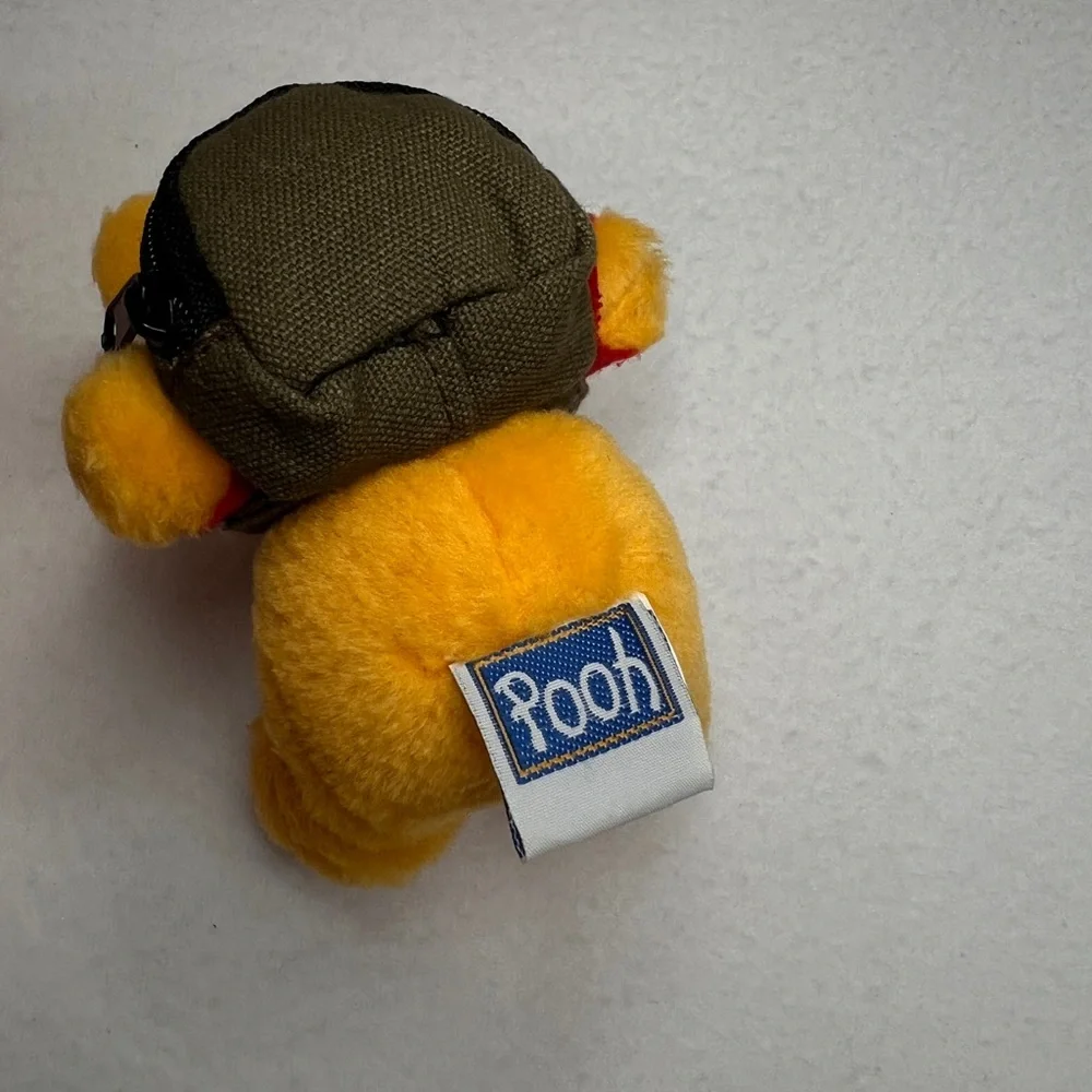 Disney Winnie The Pooh Mini Plush Keychain Backpack 4” Yellow Bear Red Pooh Top